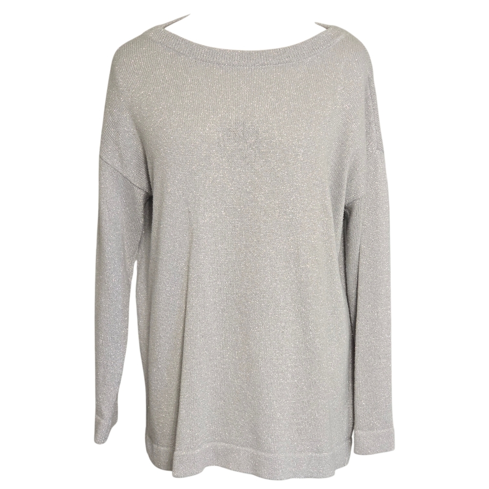J. Jill Gray Metallic Sparkle Knit Sweater | Size Medium | Holiday Party Chic